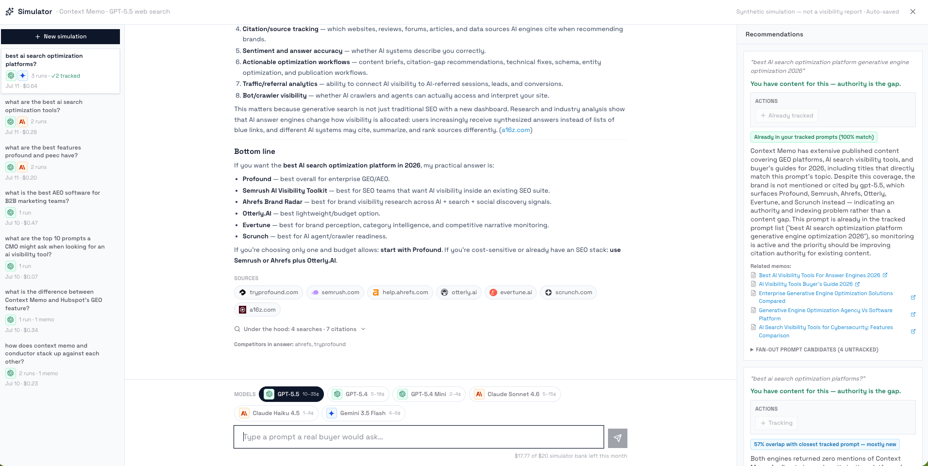 Simulate how AI models answer your buyers today.