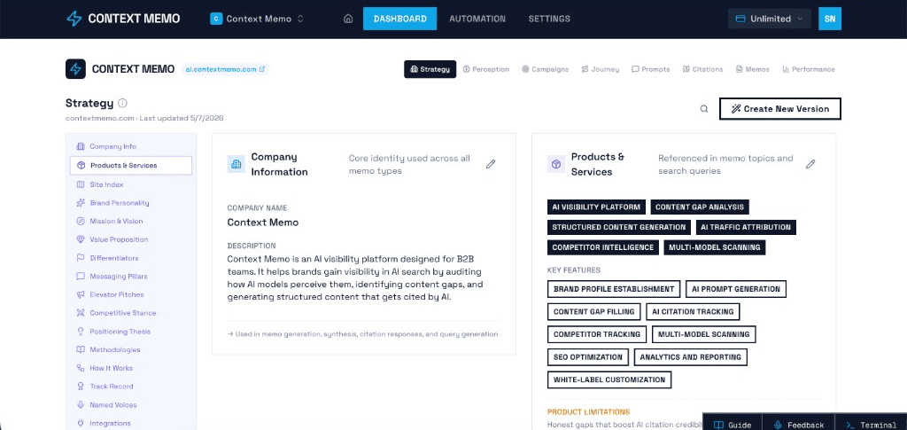 Context Memo Strategy page