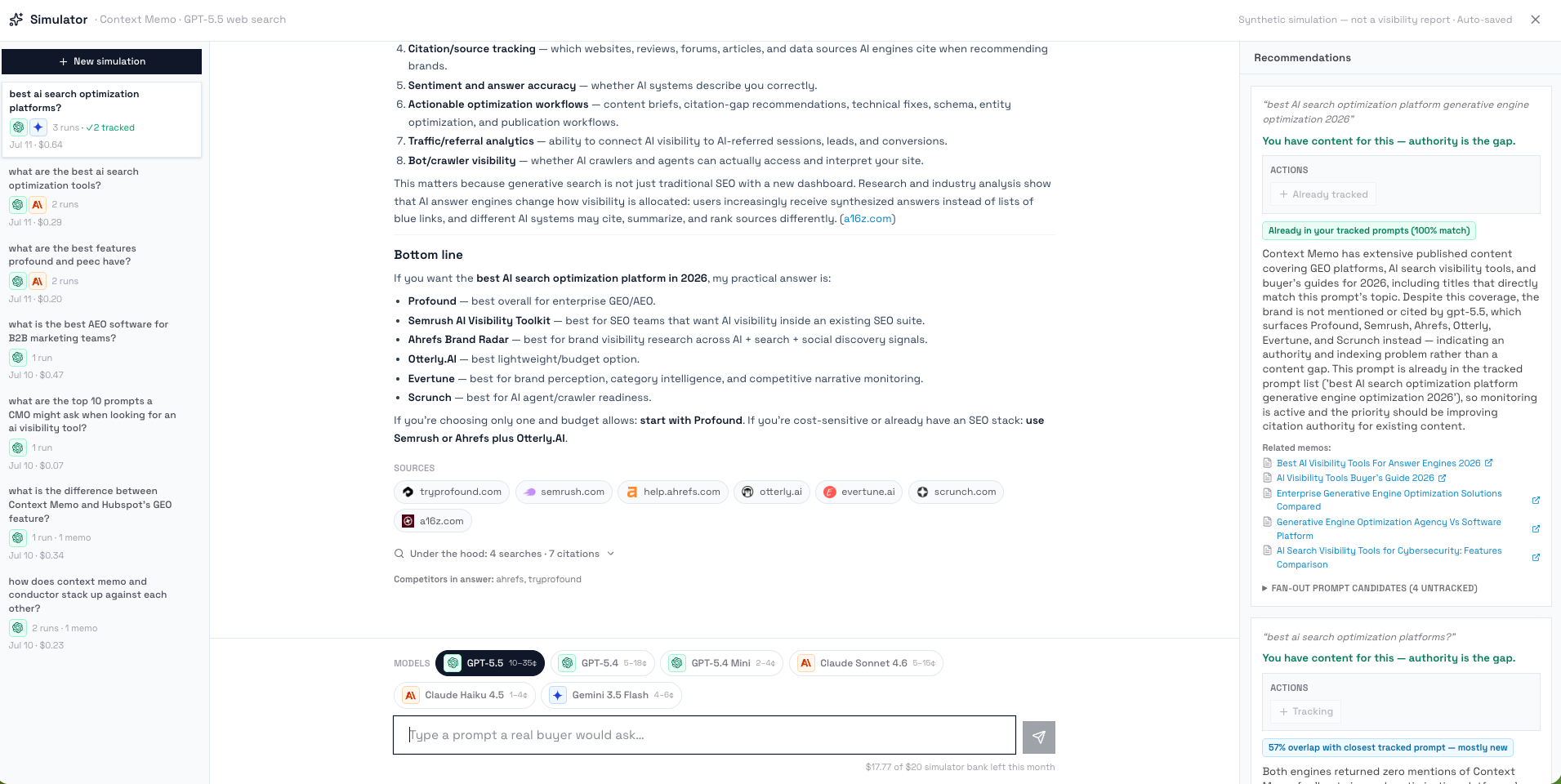 Screenshot of the AI Prompt Simulator in Context Memo